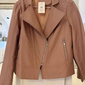 Women's Pink Studded Faux Leather Jacket